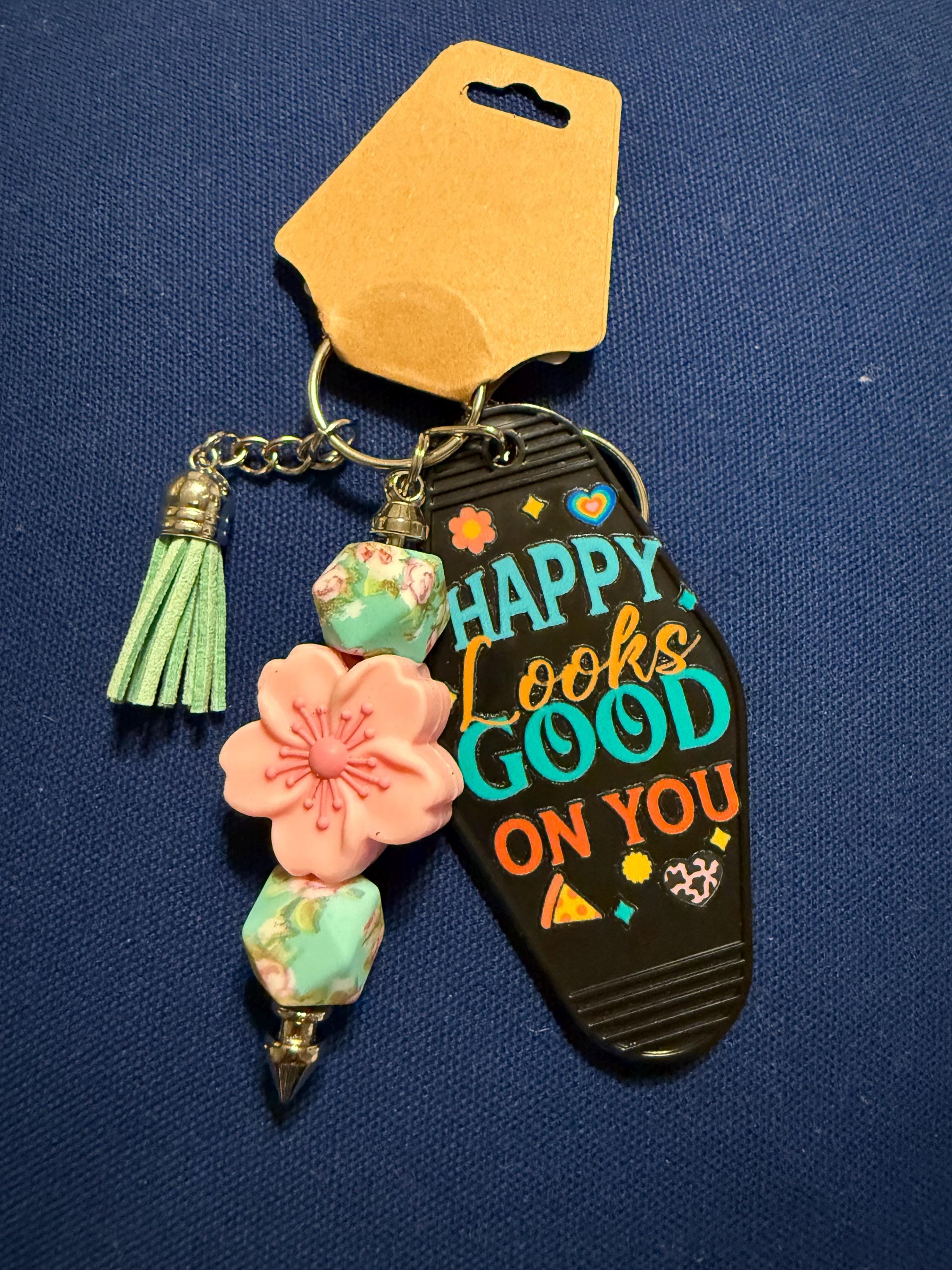 Beaded Motel Keychain | Chunky Tassel Keyring with Quote Tag