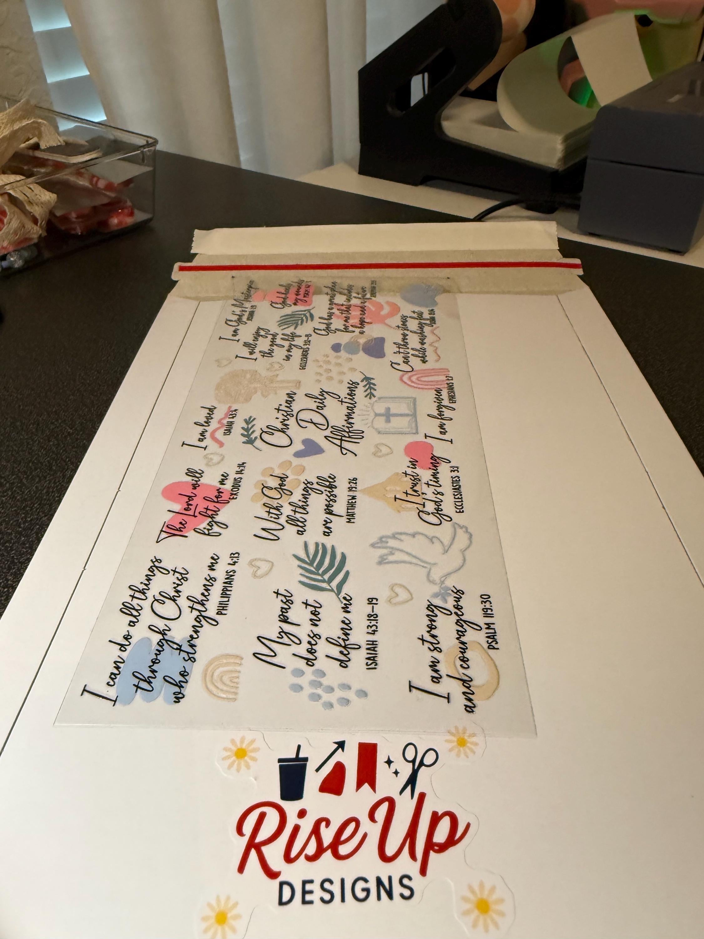 Christian Daily Affirmations UVDTF Wrap – 16oz Glass Cup Wrap – Bible Verse Decal – Faith Scripture Cup Wrap – Inspirational Wrap