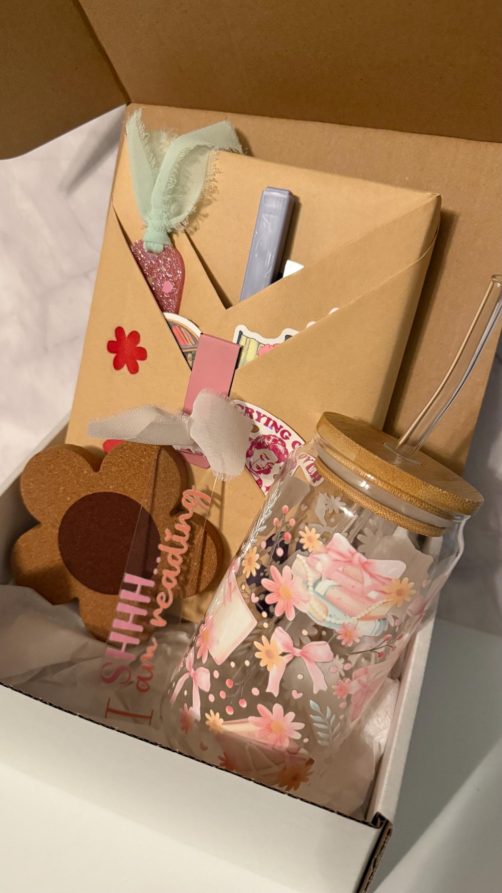 Glass jar with wooden lid and decorative elements in a box