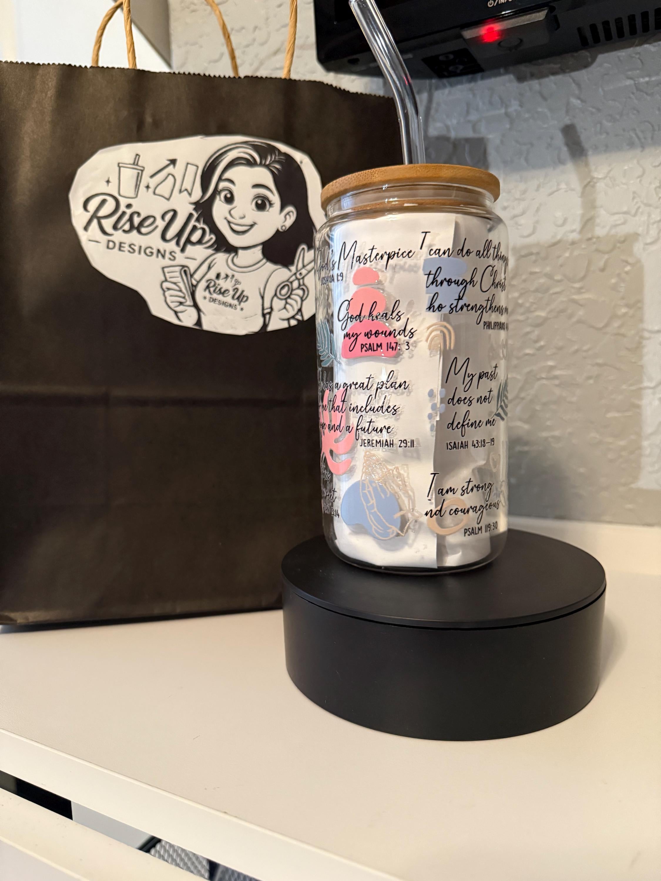 Christian Affirmation Glass Tumbler | 16 oz Bible Verse Cup with Lid & Straw | Inspirational Scripture Gift | Faith-Based Drinkware