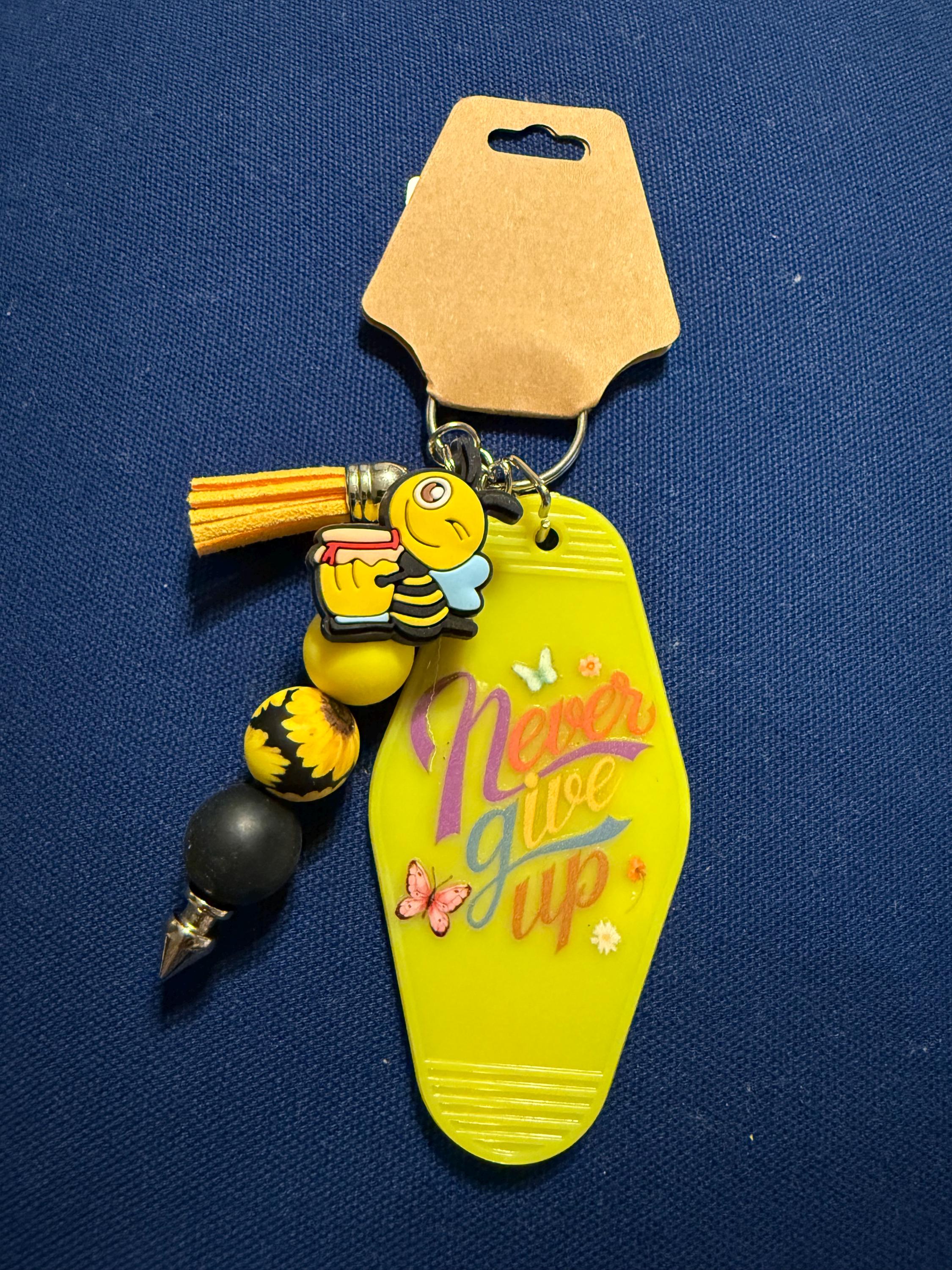 Beaded Motel Keychain | Chunky Tassel Keyring with Quote Tag