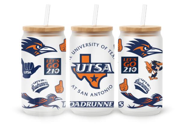 Blue and Orange College Glass Can Wrap Decal — UV DTF Drinkware Wrap for 16oz Libbey Glasses