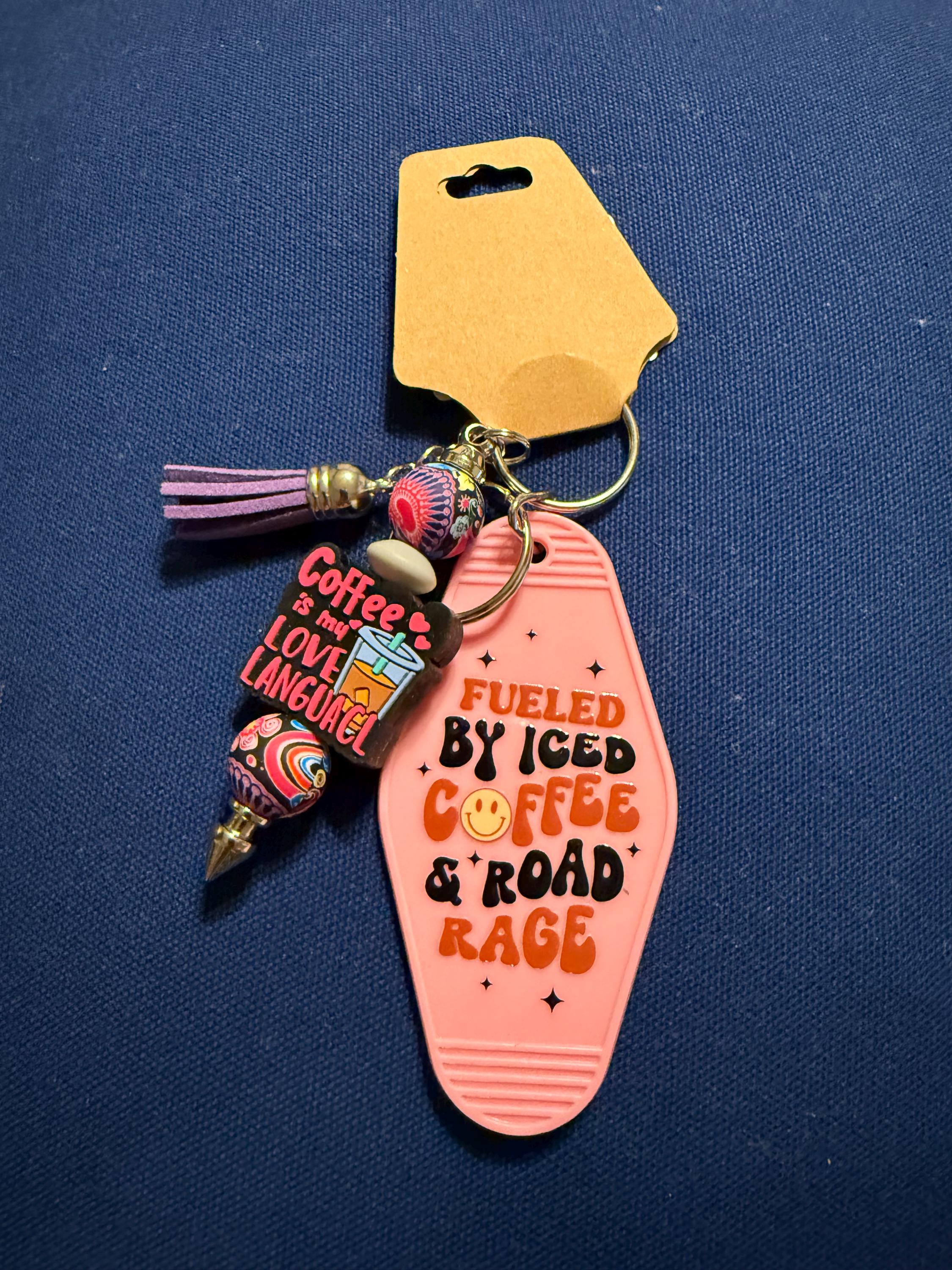 Beaded Motel Keychain | Chunky Tassel Keyring with Quote Tag