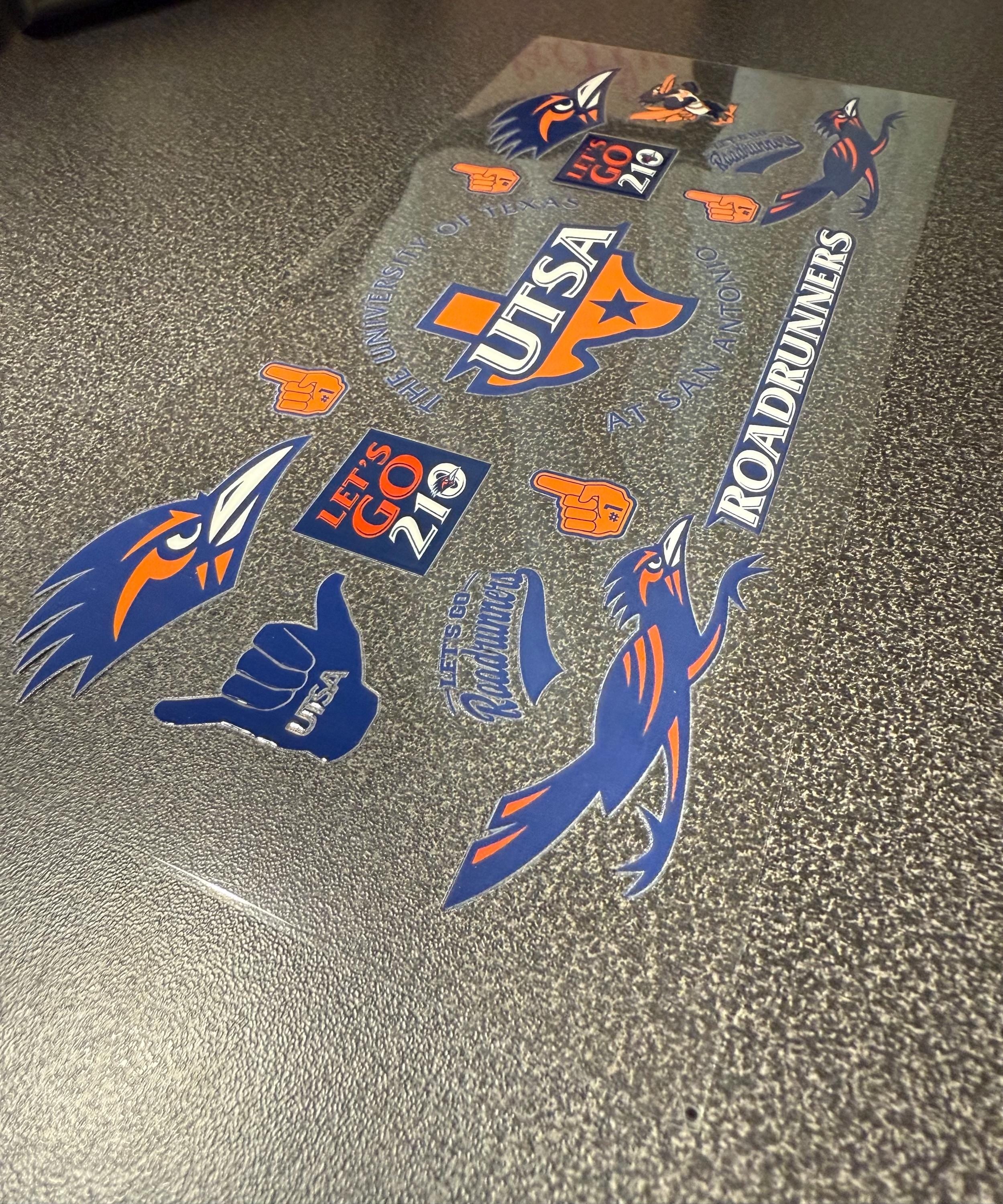 Blue and Orange College Glass Can Wrap Decal — UV DTF Drinkware Wrap for 16oz Libbey Glasses