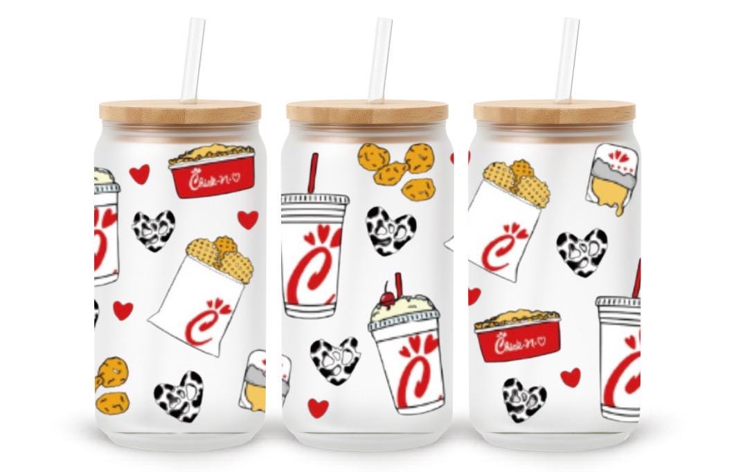 Chicken-Themed UV DTF Wrap: Fast Food Glass Can Decal
