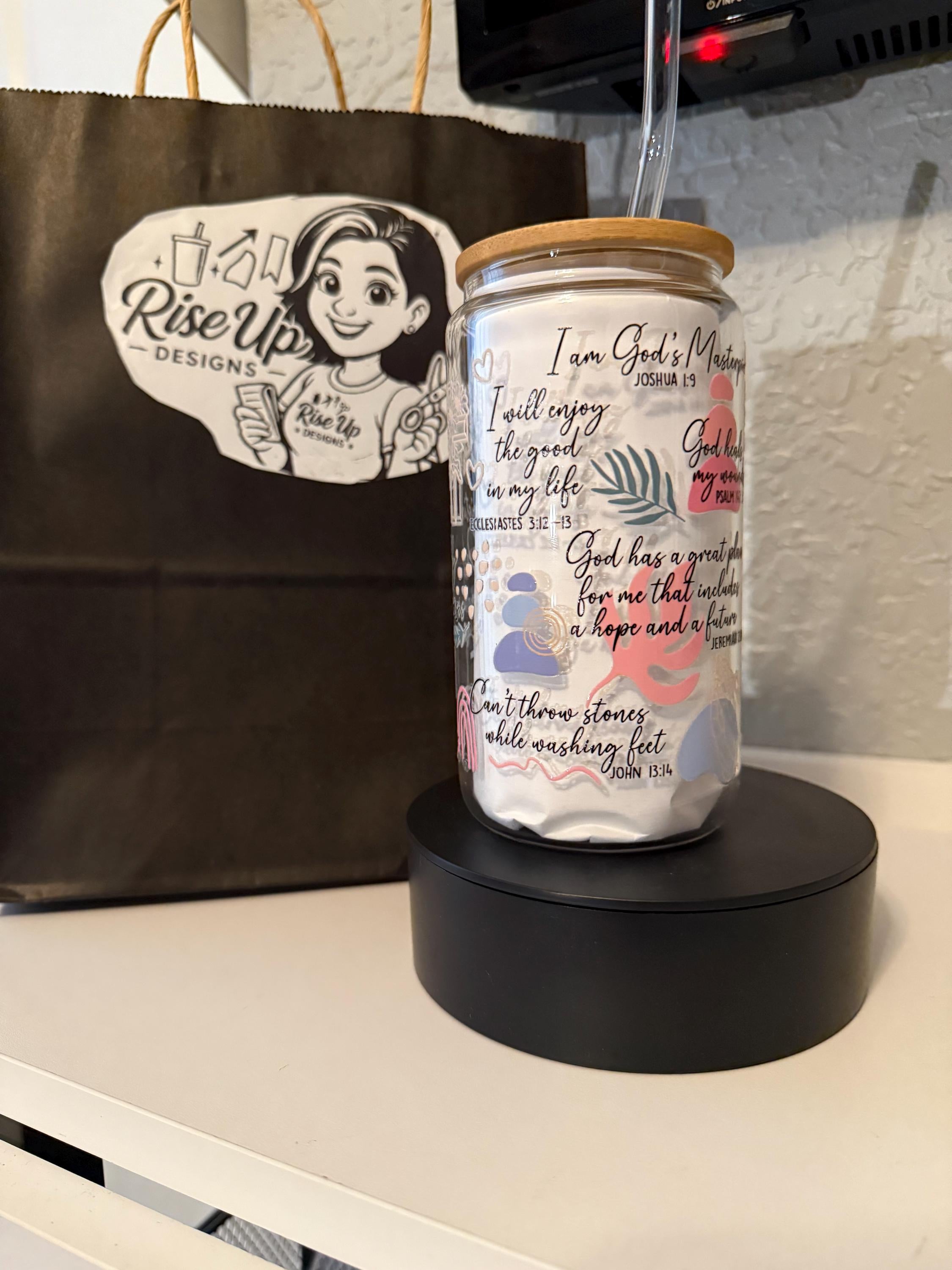 Christian Affirmation Glass Tumbler | 16 oz Bible Verse Cup with Lid & Straw | Inspirational Scripture Gift | Faith-Based Drinkware