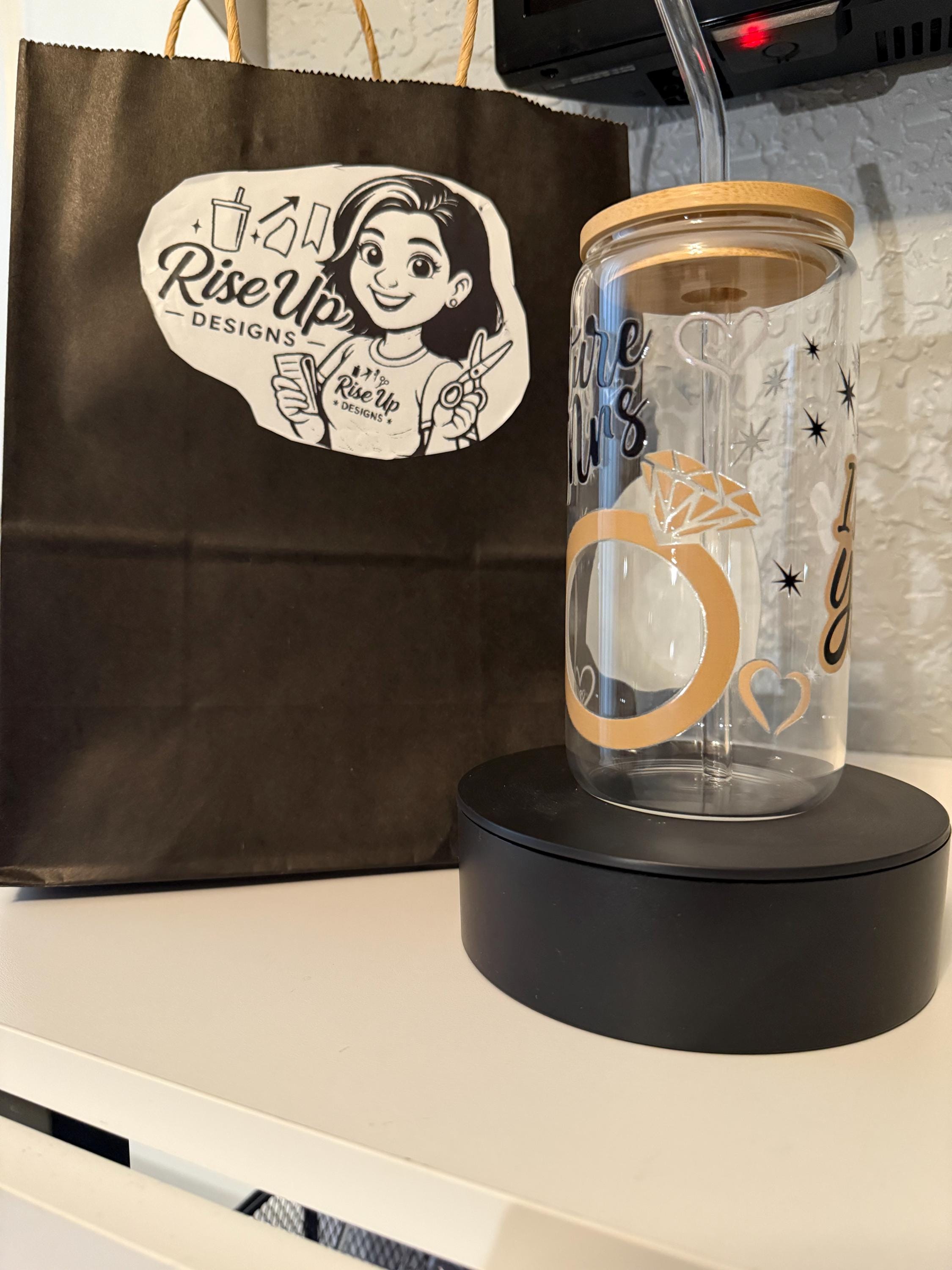 Bridal Glass Tumbler | 16 oz “I Said Yes” Engagement Cup with Lid & Straw | Future Mrs Gift | Wedding Shower or Bride-To-Be Tumbler