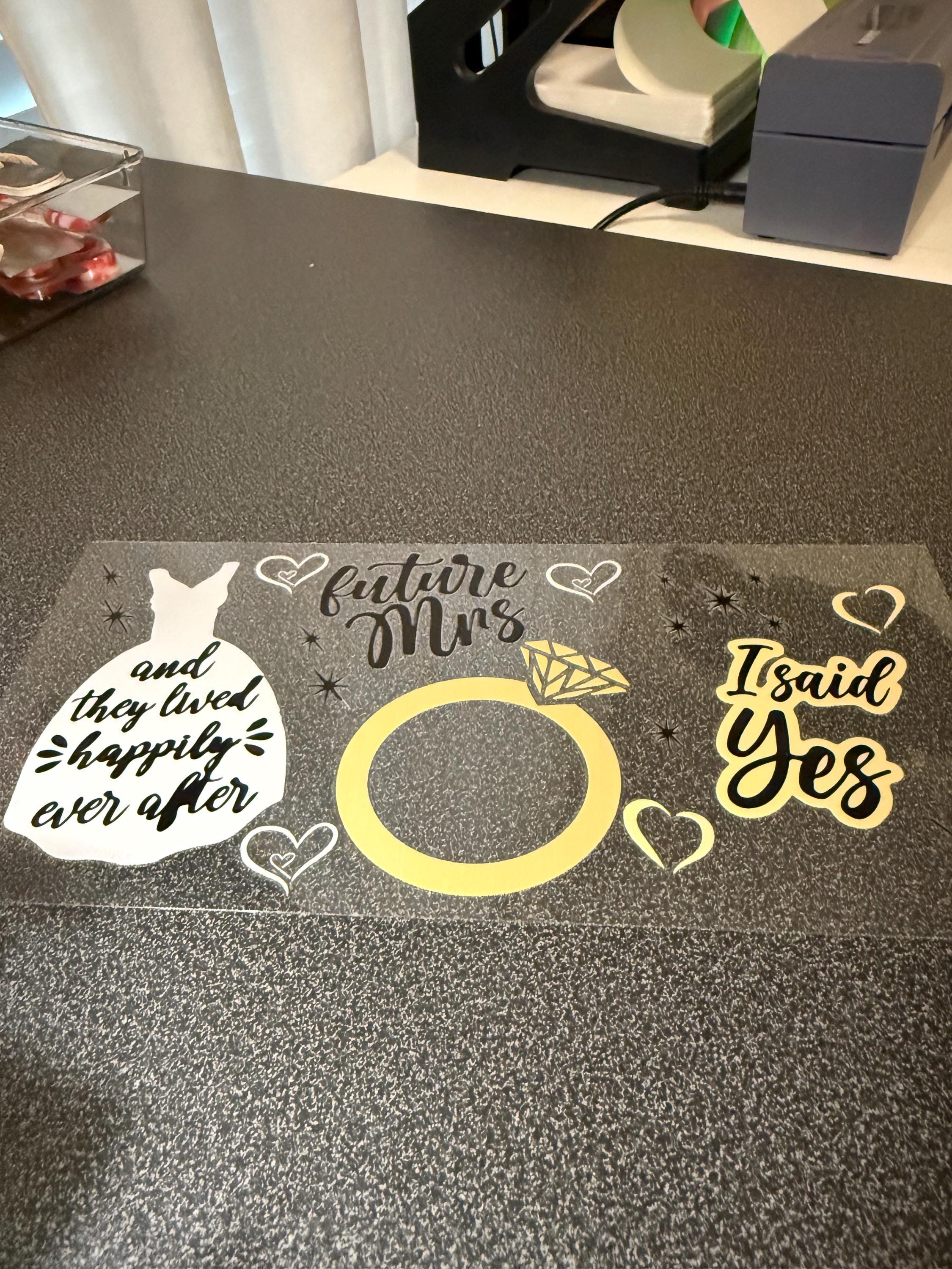 Bride UVDTF Wrap – I Said Yes Glass Cup Wrap – Future Mrs 16oz Wrap – Engagement Gift Decal – Bridal Shower Cup Wrap – Wedding Wrap