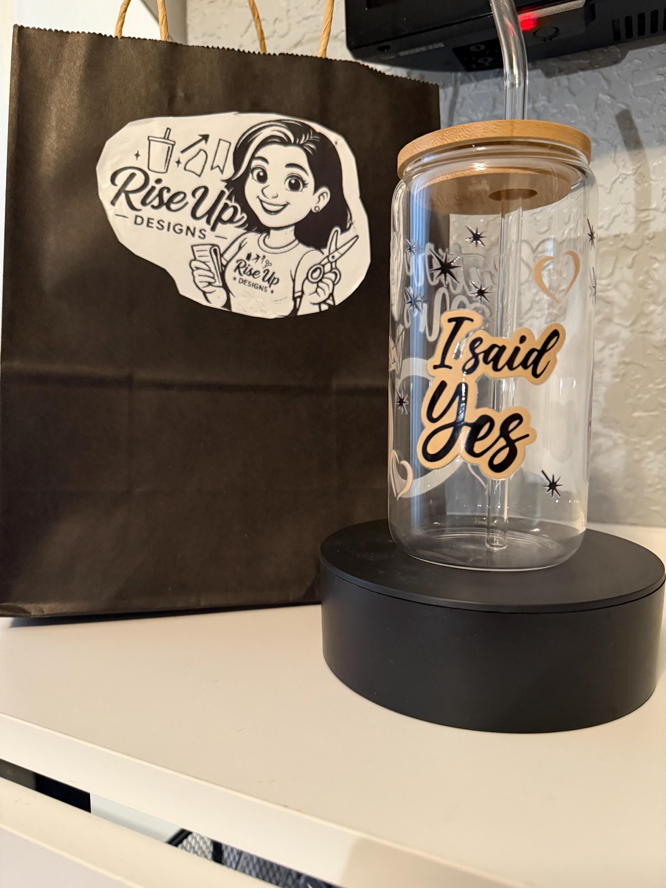 Bridal Glass Tumbler | 16 oz “I Said Yes” Engagement Cup with Lid & Straw | Future Mrs Gift | Wedding Shower or Bride-To-Be Tumbler