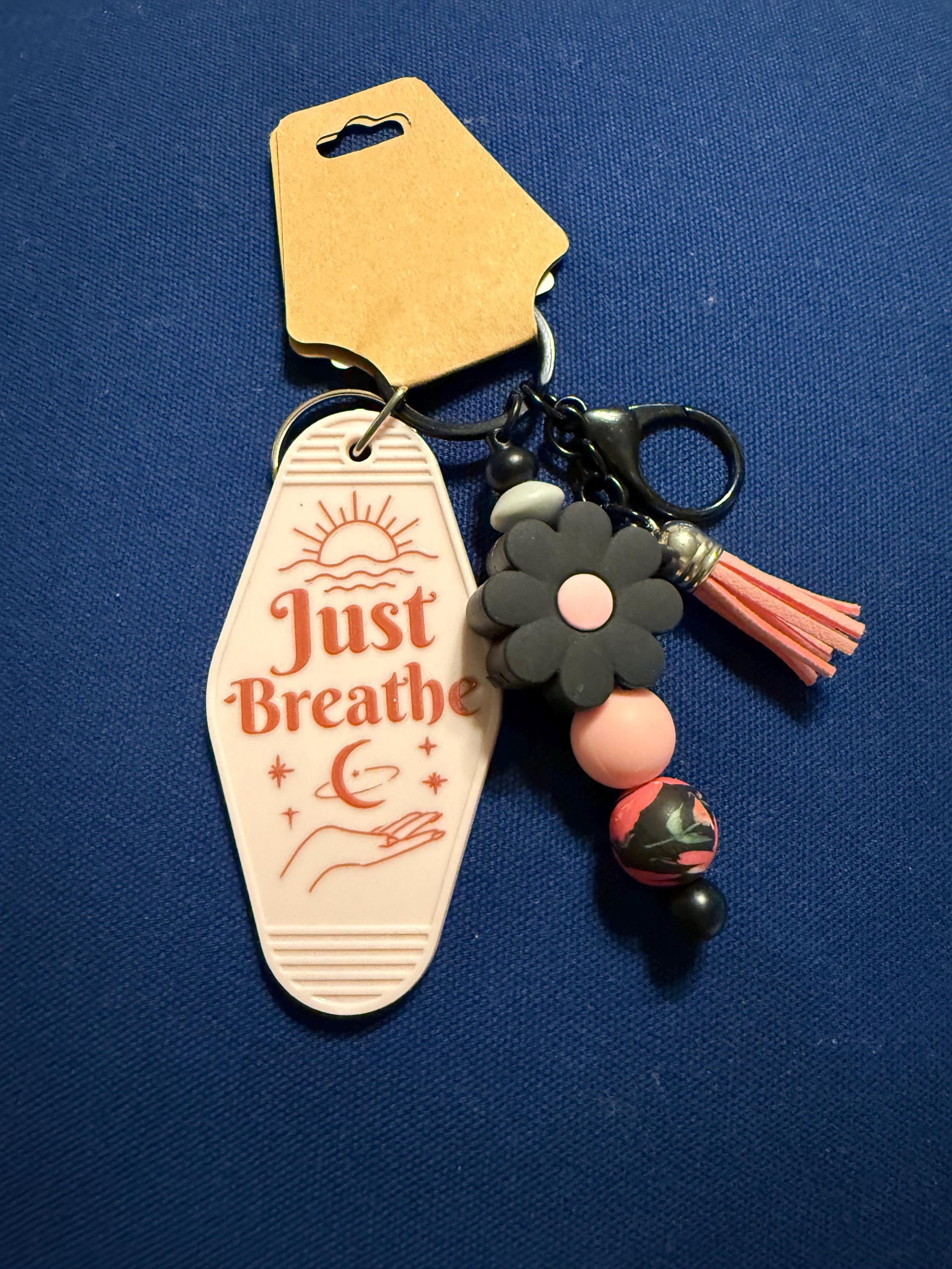 Beaded Motel Keychain | Chunky Tassel Keyring with Quote Tag