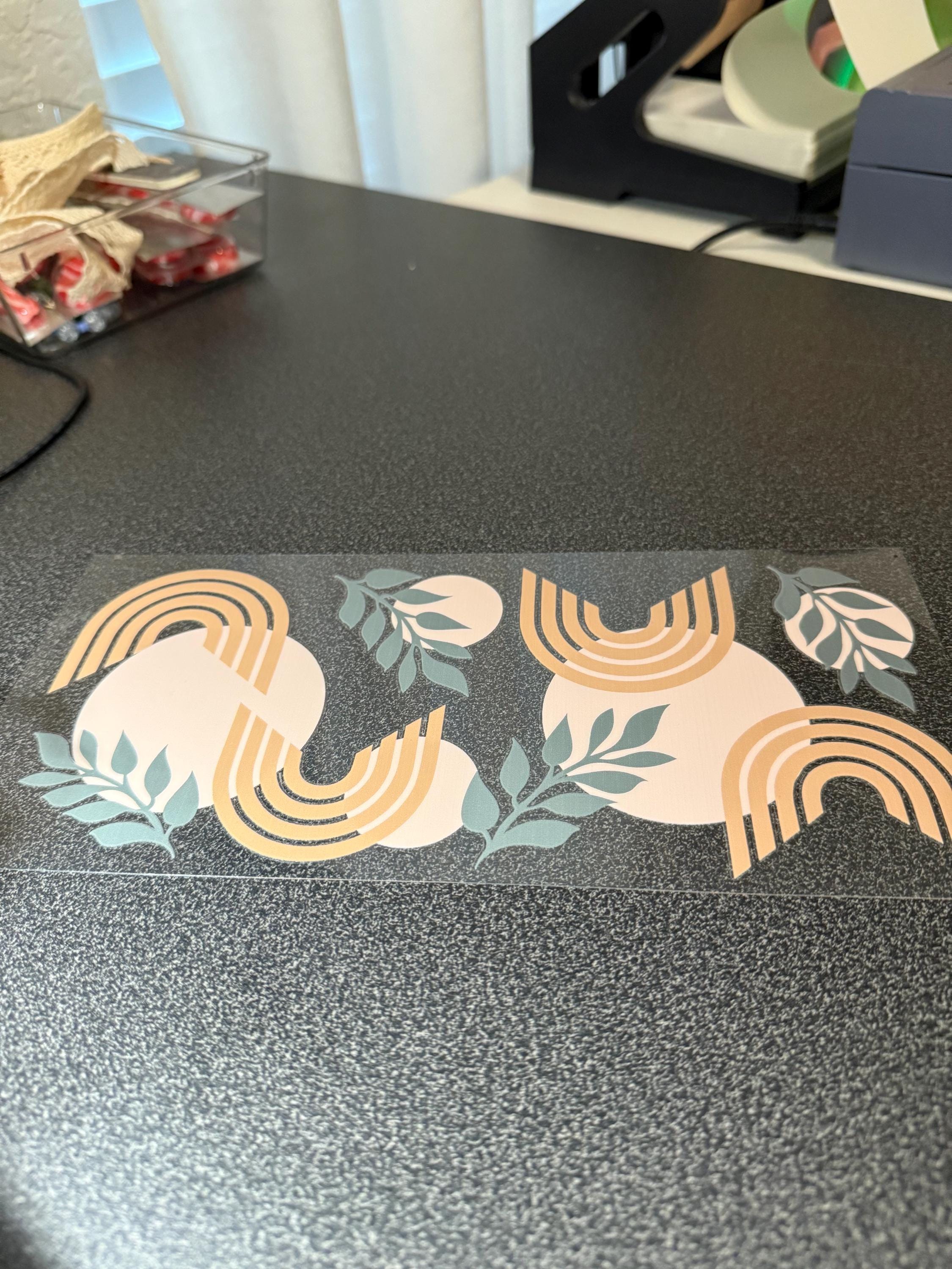 Boho Rainbow UVDTF Cup Wrap – Neutral Earthy 16oz Glass Can Decal