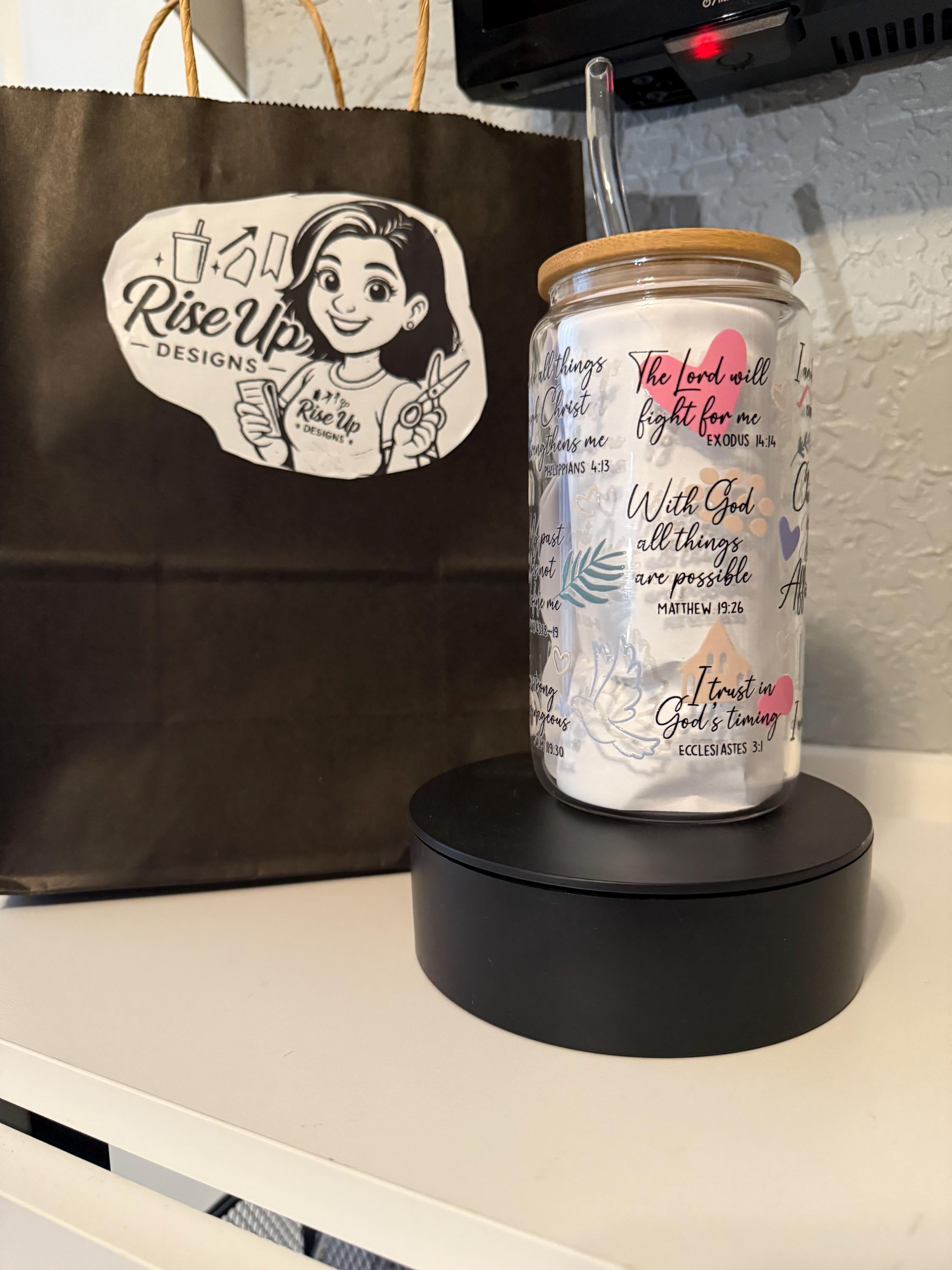 Christian Affirmation Glass Tumbler | 16 oz Bible Verse Cup with Lid & Straw | Inspirational Scripture Gift | Faith-Based Drinkware