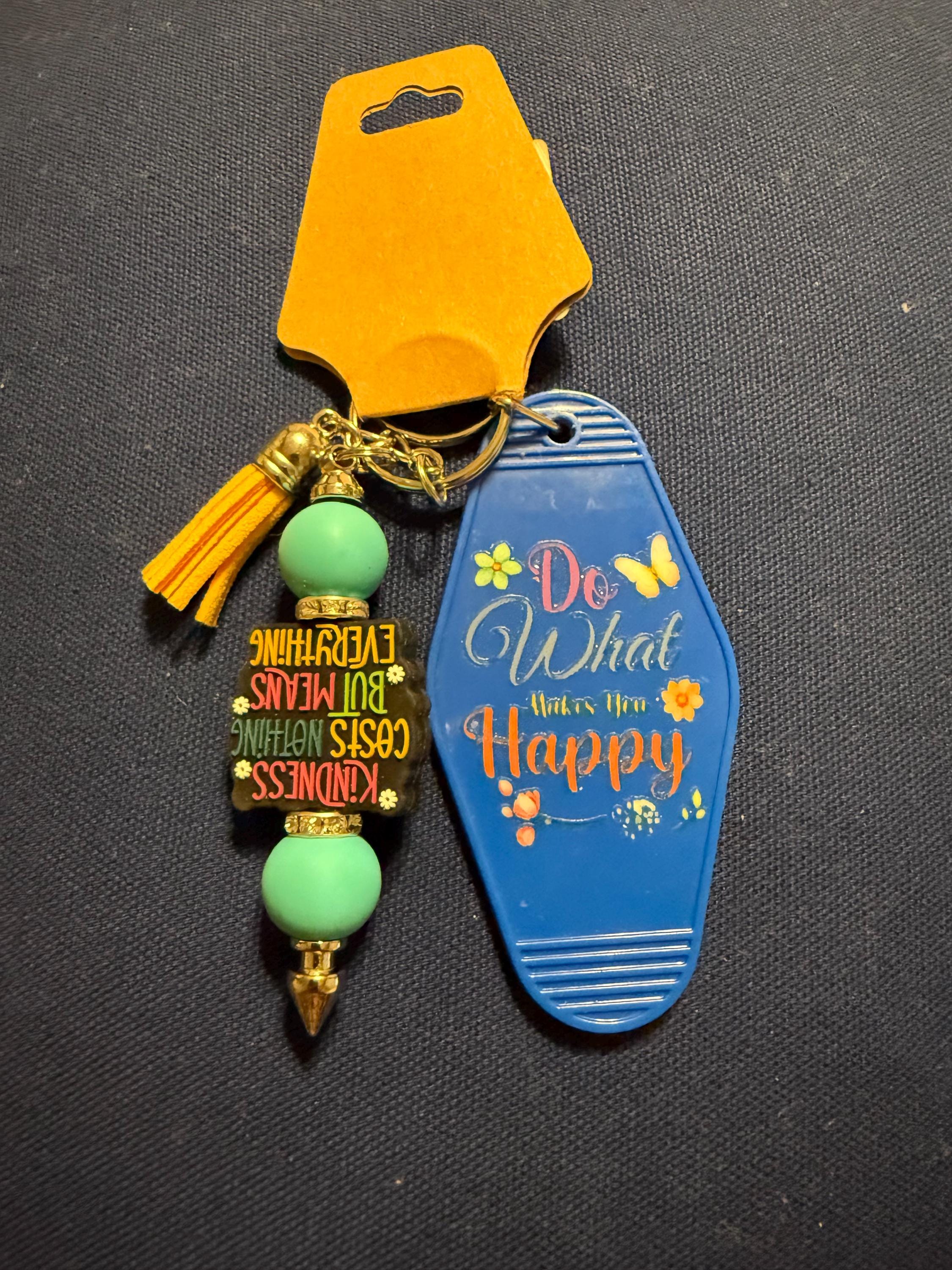 Beaded Motel Keychain | Chunky Tassel Keyring with Quote Tag