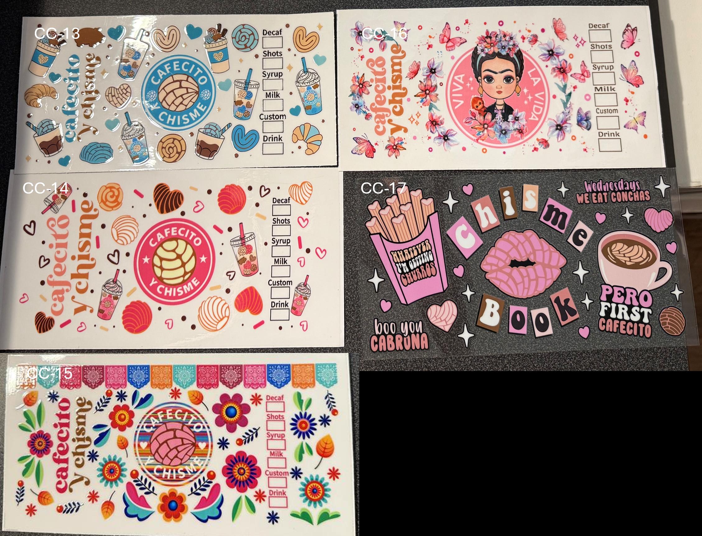 Cafecito & Chisme UV DTF Stickers: Coffee Lover DIY Decals