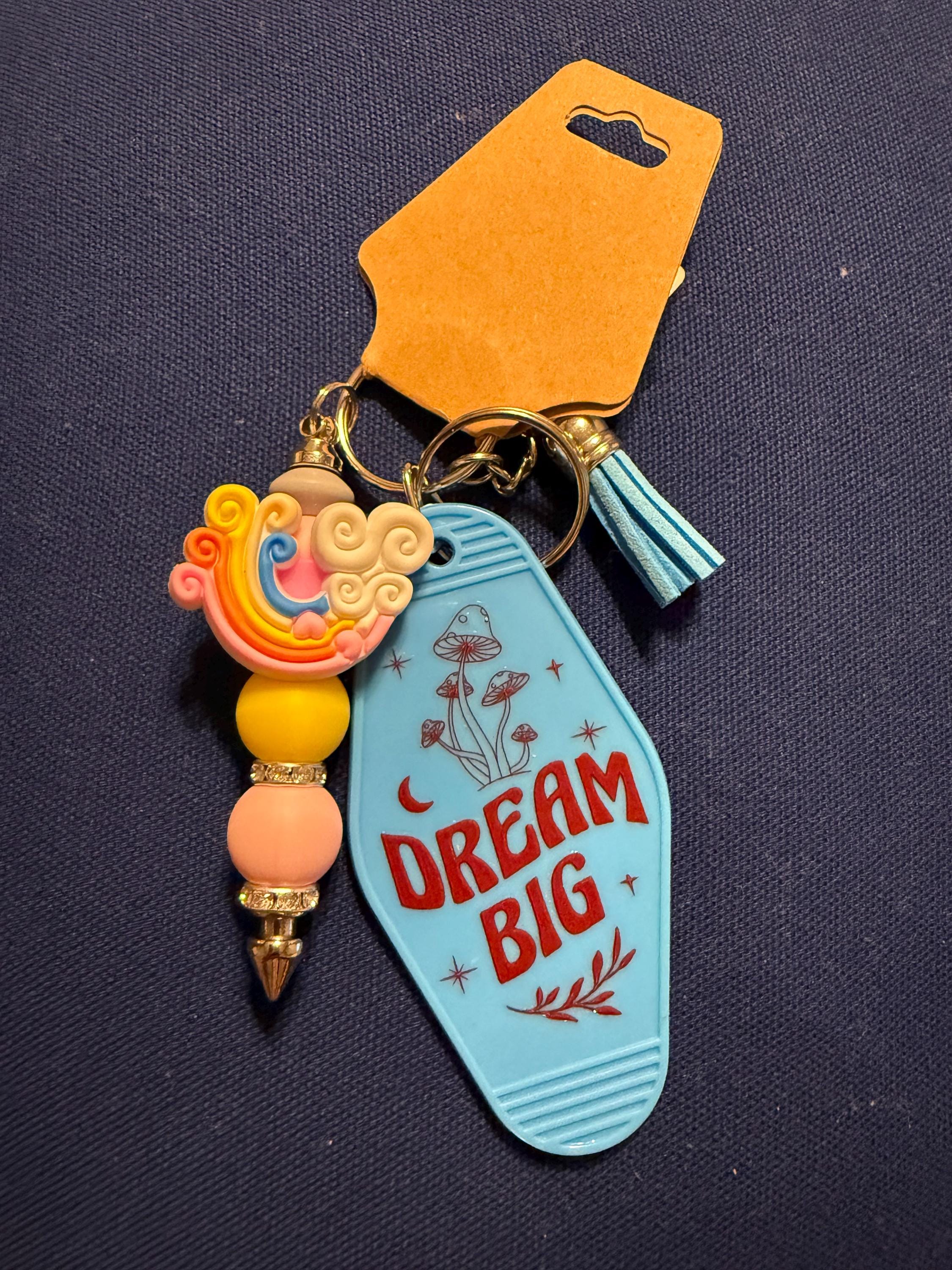 Beaded Motel Keychain | Chunky Tassel Keyring with Quote Tag