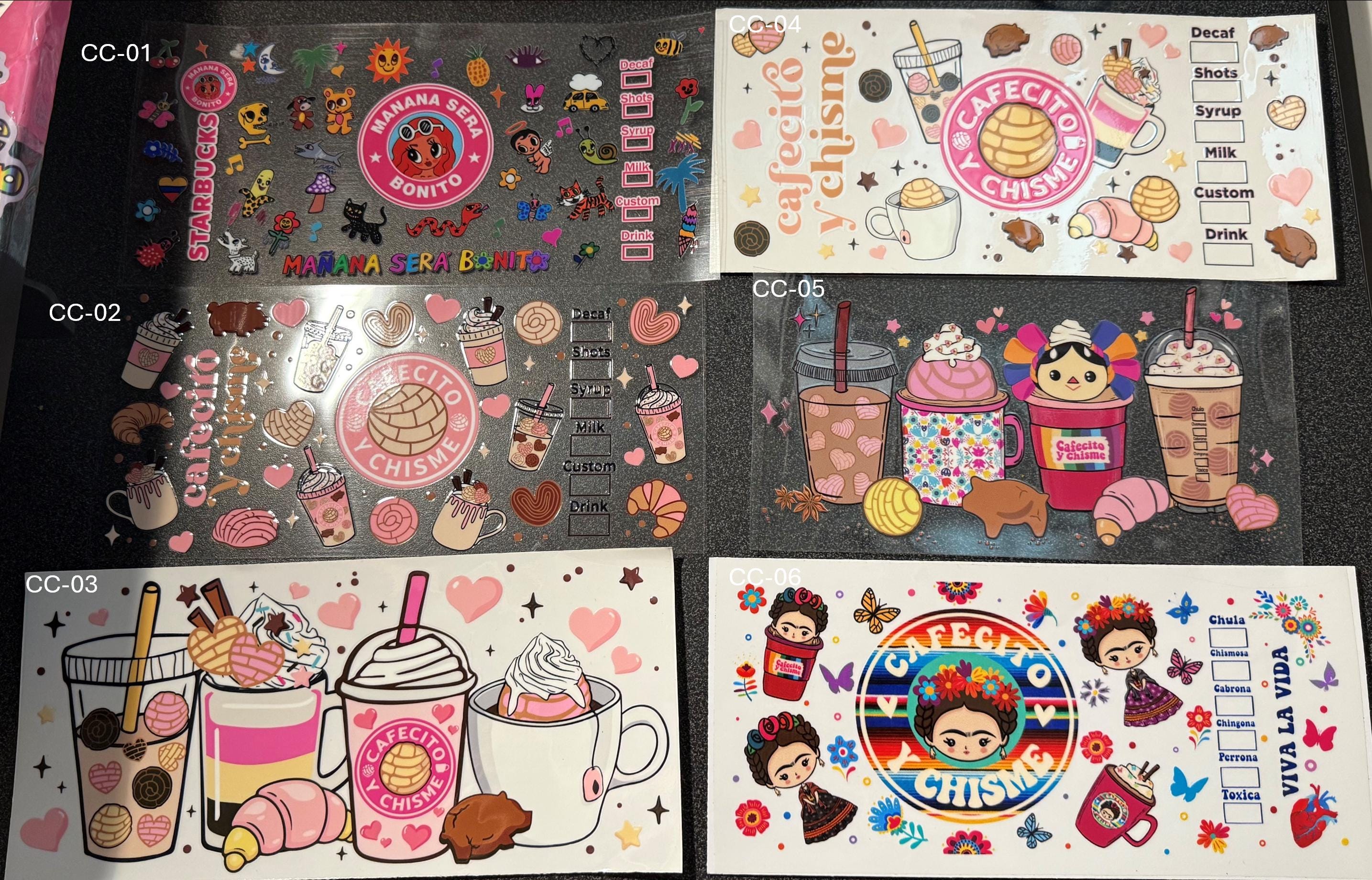 Cafecito & Chisme UV DTF Stickers: Coffee Lover DIY Decals